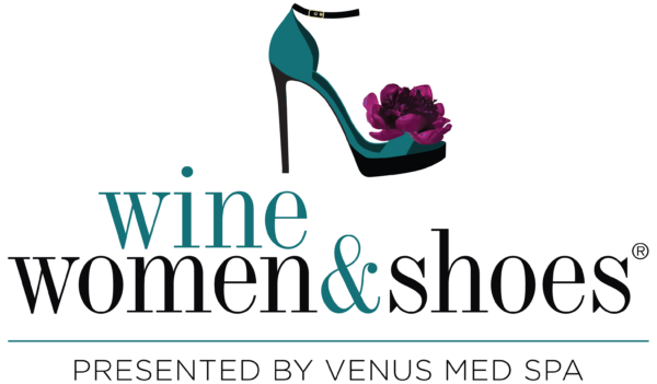 Wine Women & Shoes 2024 Logo. Presented by Venus Me Spa.